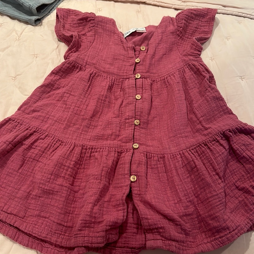 Zara kids purple/pink linen dress with buttons